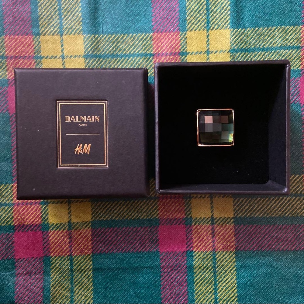 Balmain Women’s Square Faceted Green Stone Cufflink with Gold-Tone Frame